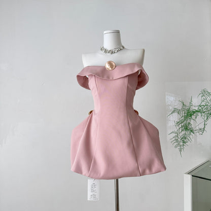 Elegant Off Shoulder A-Line Short Outdoor Party Dress, Pink Sweet 16 Dress ED03357