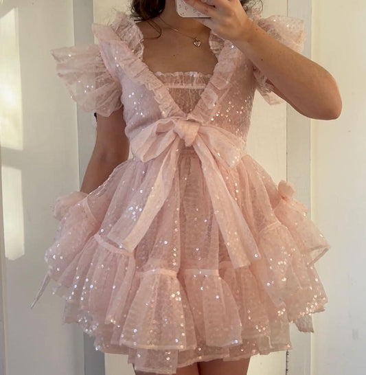 Pink A-Line Tulle Short Prom Dresses, Glitter Sequin Homecoming Dress HZ1024
