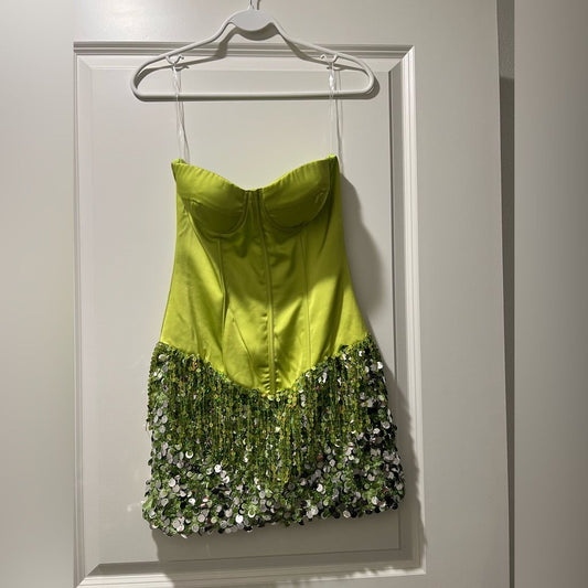 Green Strapless Bodycon Satin Short Party Dresses, Fashion Birthday Dresses with Sequins HZ1024