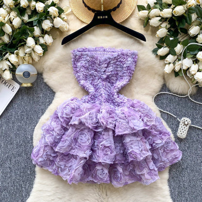 Rococo Pink Strapless Tulle Applique Short Ball Gown, Sweet 16 Dress HZ1024