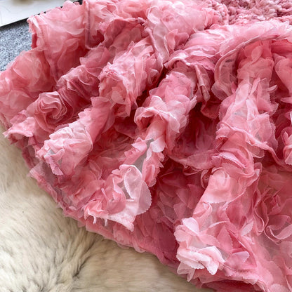 Rococo Pink Strapless Tulle Applique Short Ball Gown, Sweet 16 Dress HZ1024