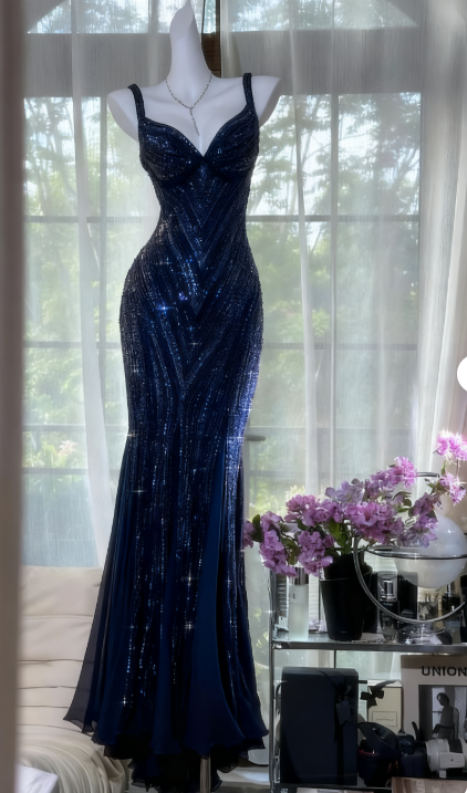 Glamour Dark Purple Guest Dresses V-Neck Mermaid Beaded Chiffon Long Stunning Prom Dresses, Formal Evening Dresses ED03375