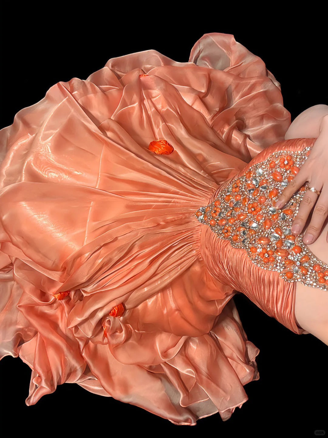 Fairytale Orange Tulle A-Line Beaded Tulle Long Prom Dresses, Sweet 16 Dress ED03379