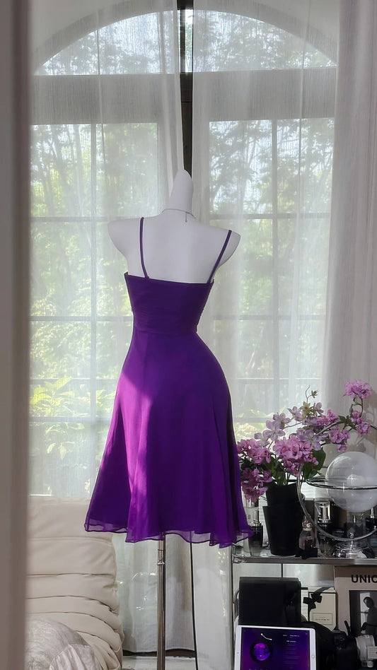 Glamour Purple A-Line Spaghetti Strap Chiffon Short Birthday Dress Party Dress ED03399