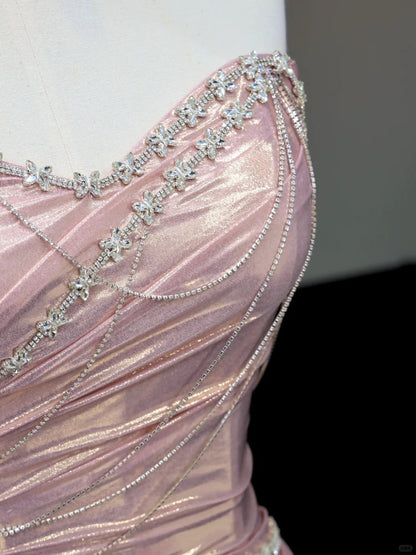 Fairytale Light Pink Sweetheart Mermaid Satin Long Prom Dresses, Formal Evening Gowns ED03414