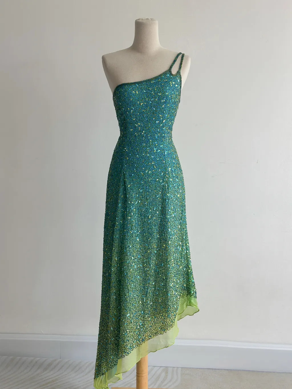 Blue Sheath One Shoulder Beaded Chiffon Birthday Party Dress, Fairytale Prom Dresses HZ1024