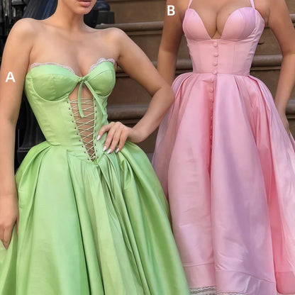Sexy Pink Sweetheart Neck A-Line Satin Prom Dress, Fashionable Evening Dress ED03423