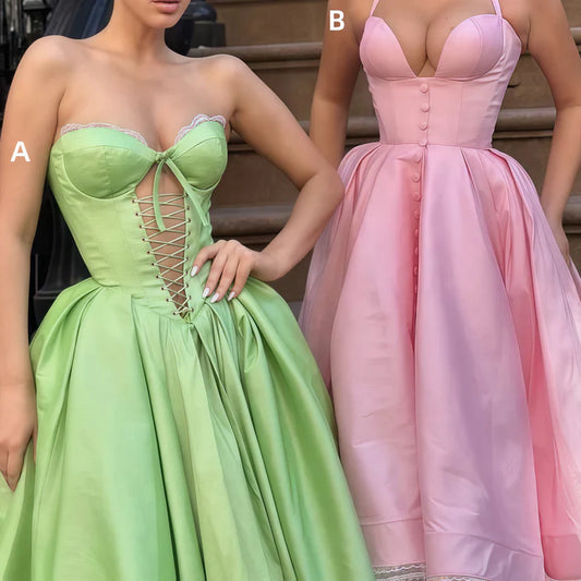 Sexy Pink Sweetheart Neck A-Line Satin Prom Dress, Fashionable Evening Dress ED03423