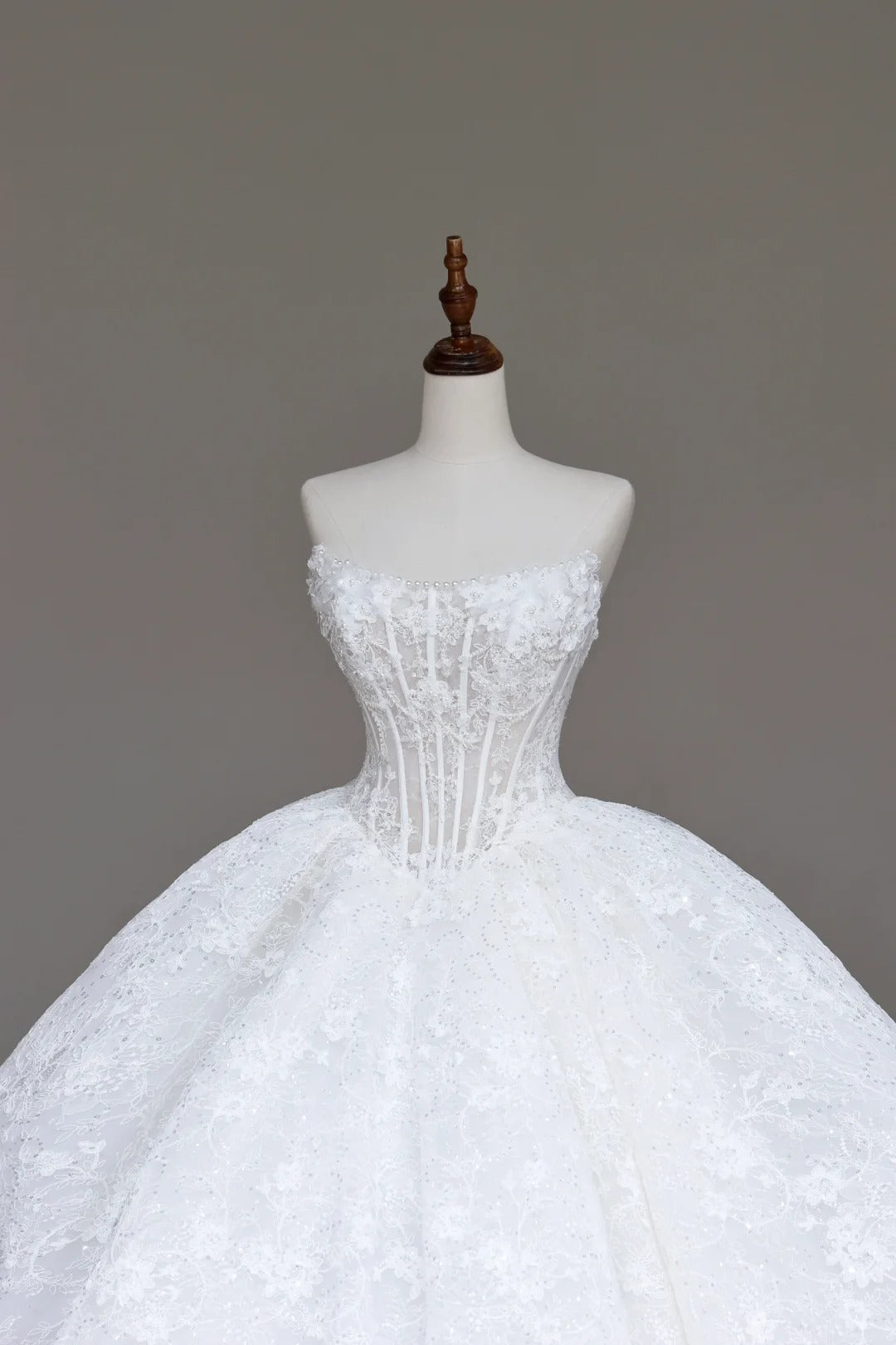 White Strapless A-Line Lace Applique Long Wedding Dress HZ1024