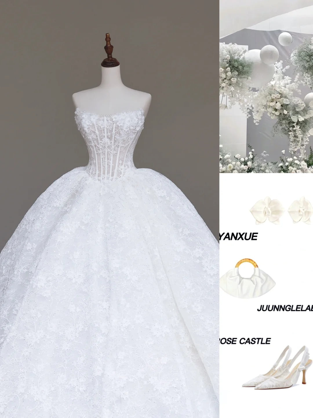 White Strapless A-Line Lace Applique Long Wedding Dress HZ1024