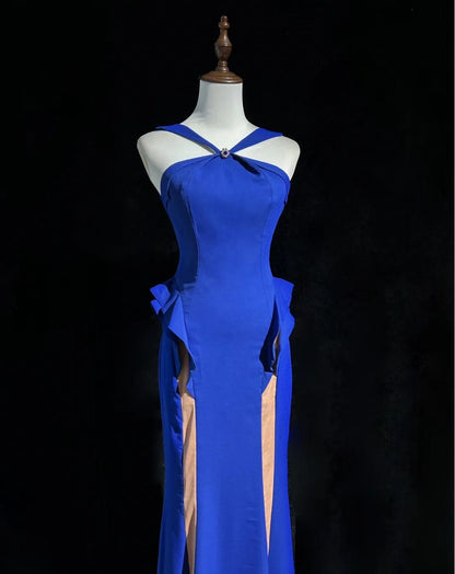 Classic Royal Blue Halter Mermaid Long Prom Dresses, Vintage Evening Gowns ED03454