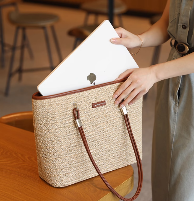 Capacity Beach Grass Woven Commuter shoulder bag HZ1024