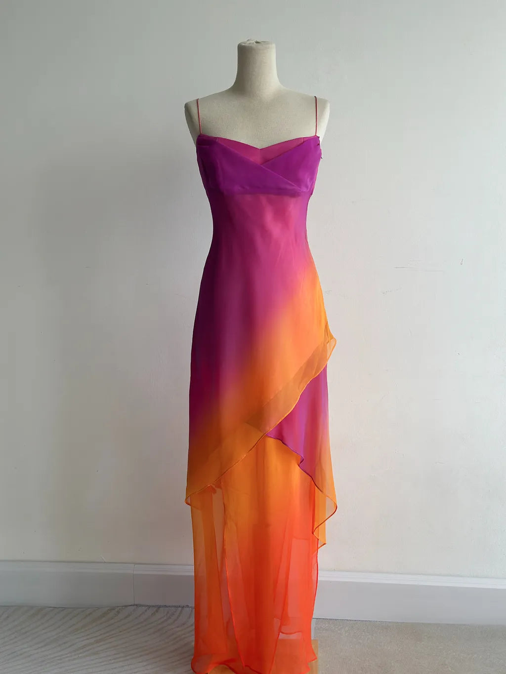Gorgeous Purple Spaghetti Strap Sheath Chiffon Long Prom Dresses, Vintage Party Dresses ED03461