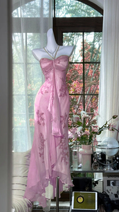 Vintage Halter  Sheath Chiffon Beaded Formal Dresses, Light Green Long Prom Dresses ED03464