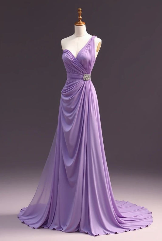 Purple One Shoulder Chiffon Long Evening Dress Glamour Prom Dresses HZ1024