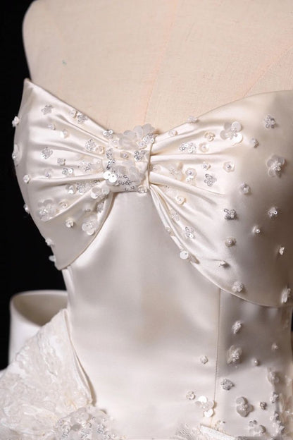 White Strapless A-Line Satin Bow Short Homecoming Dress Birthday Dress HZ1024