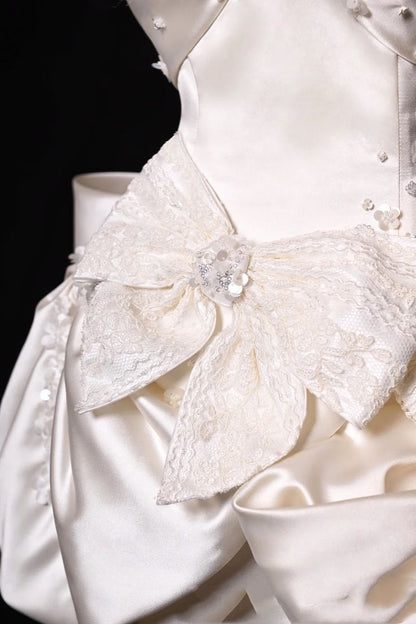White Strapless A-Line Satin Bow Short Homecoming Dress Birthday Dress HZ1024