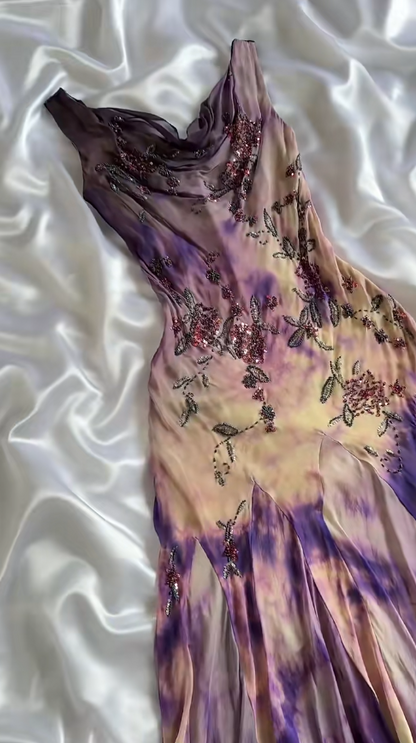 Vintage Swing Neck Sheath Printed Chiffon Prom Dresses Elegant Evening Dresses ED03488