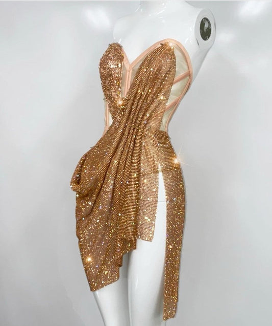 Gold Bodycon Sweetheart Neck Short Homecoming Dress Birthday Dress HZ1024
