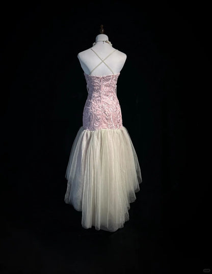 Pink Strapless Sheath Tulle Embroidery Short Evening Dress HZ1024