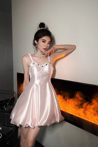 Pink Birthday Dress A-Line Satin Short Homecoming HZ1024