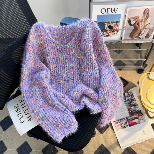 Gentle colorful V-neck lantern sleeve sweater ED0352