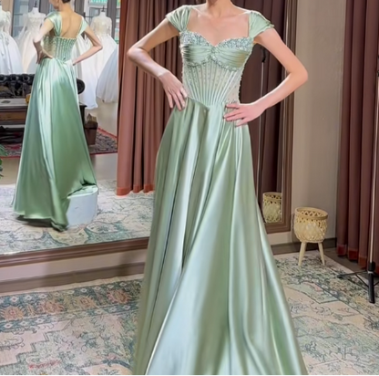 A-Line Sweetheart Satin Long Stunnig Prom Dresses Elegant Formal Dresses HZ1024