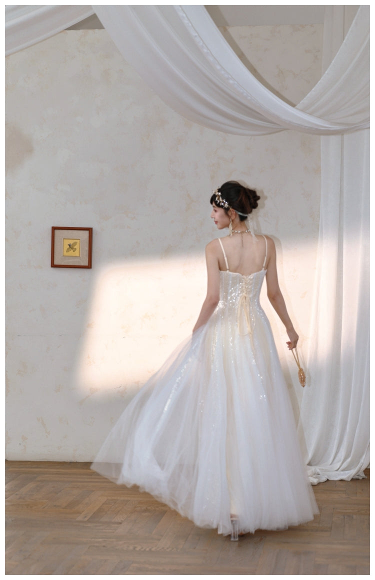 Apricot A-Line A-Line Spaghetti Strap Party Dress, Tulle Sweet Birthday Outfit HZ1024