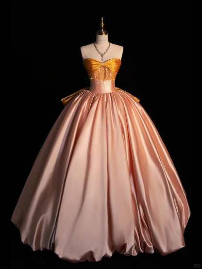 Blush Pink A-Line Strapless Long Ball Gown Sweet 16 Dress Elegant Quinceanera Dresses HZ1024