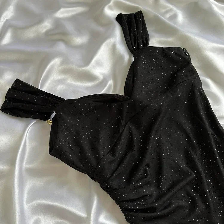 Black Sweetheart Neck Bodycon Birthday Dresses Ruffle Chiffon Formal Dresses Party Dress HZ1024