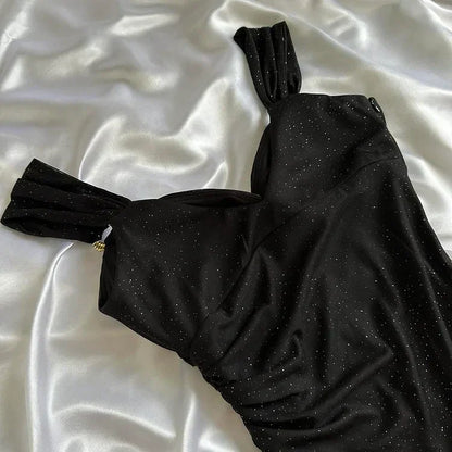 Black Sweetheart Neck Bodycon Birthday Dresses Ruffle Chiffon Formal Dresses Party Dress HZ1024