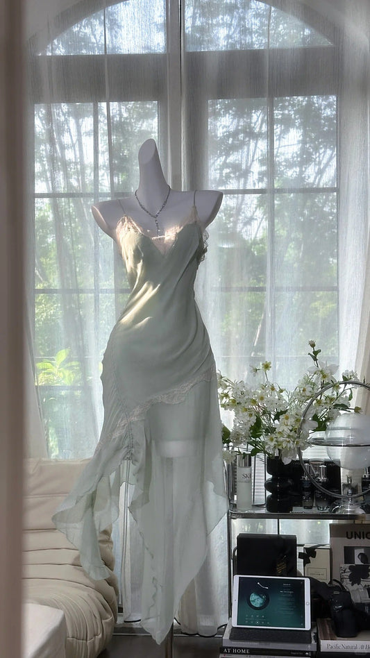 Sexy Grey Green Spaghetti Strap Women's Dress  ED03554