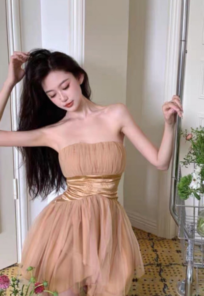 Strapless Champagne Graduation Dress Elegant A-Line Short Birthday Dress Party Dress  ED03555