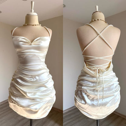 Spaghetti Strap Bodyocn Satin Short Party Outfit Fashion Birthday Dress Sexy Homecoming Dress ED03565