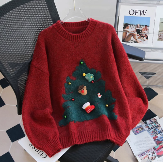 atmosphere red round neck knitted sweater HZ1024