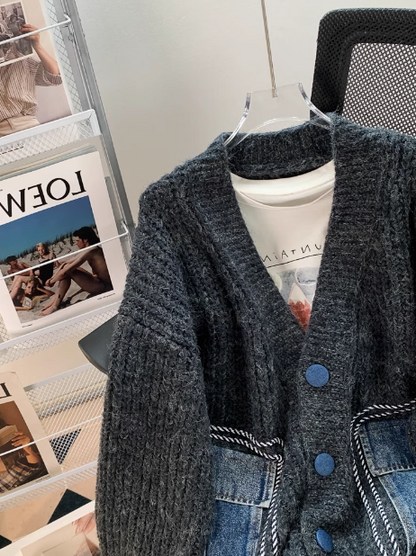 Retro Japanese denim patchwork cardigan ED0358