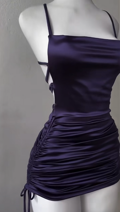 Sexy Navy Spaghetti Strap Pool Party Dress Birthday Outfits Short Satin Backless Middle School Hoco Dresses Birthday Outfits ED03599