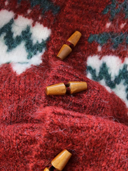 Vintage Horn Button Fair Isle Thick Knit Cardigan ED0359