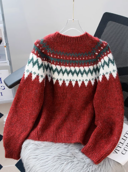 Vintage Horn Button Fair Isle Thick Knit Cardigan ED0359