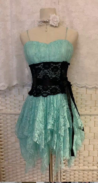 Blue Spaghetti Straps Bodycon Short Birthday Dress Lace Cocktail Dress Homecoming Dress HZ1024