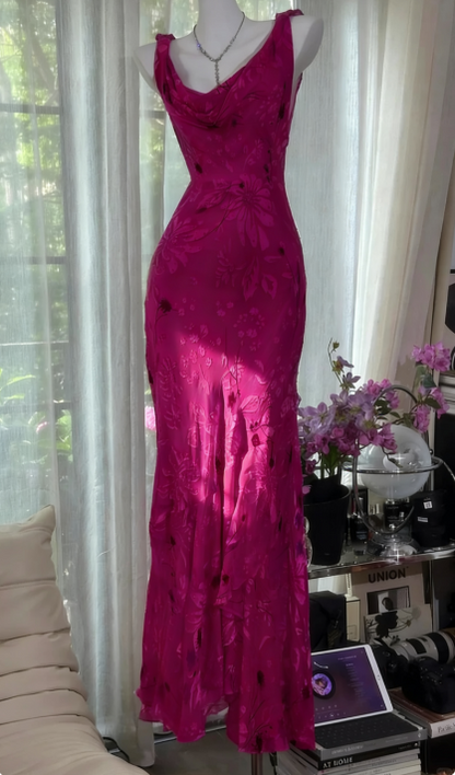 Glam Vintage Sheath Prom Dresses Chiffon Floral Purple Long Formal Dresses Beaded Wedding Guest Dresses  ED03618