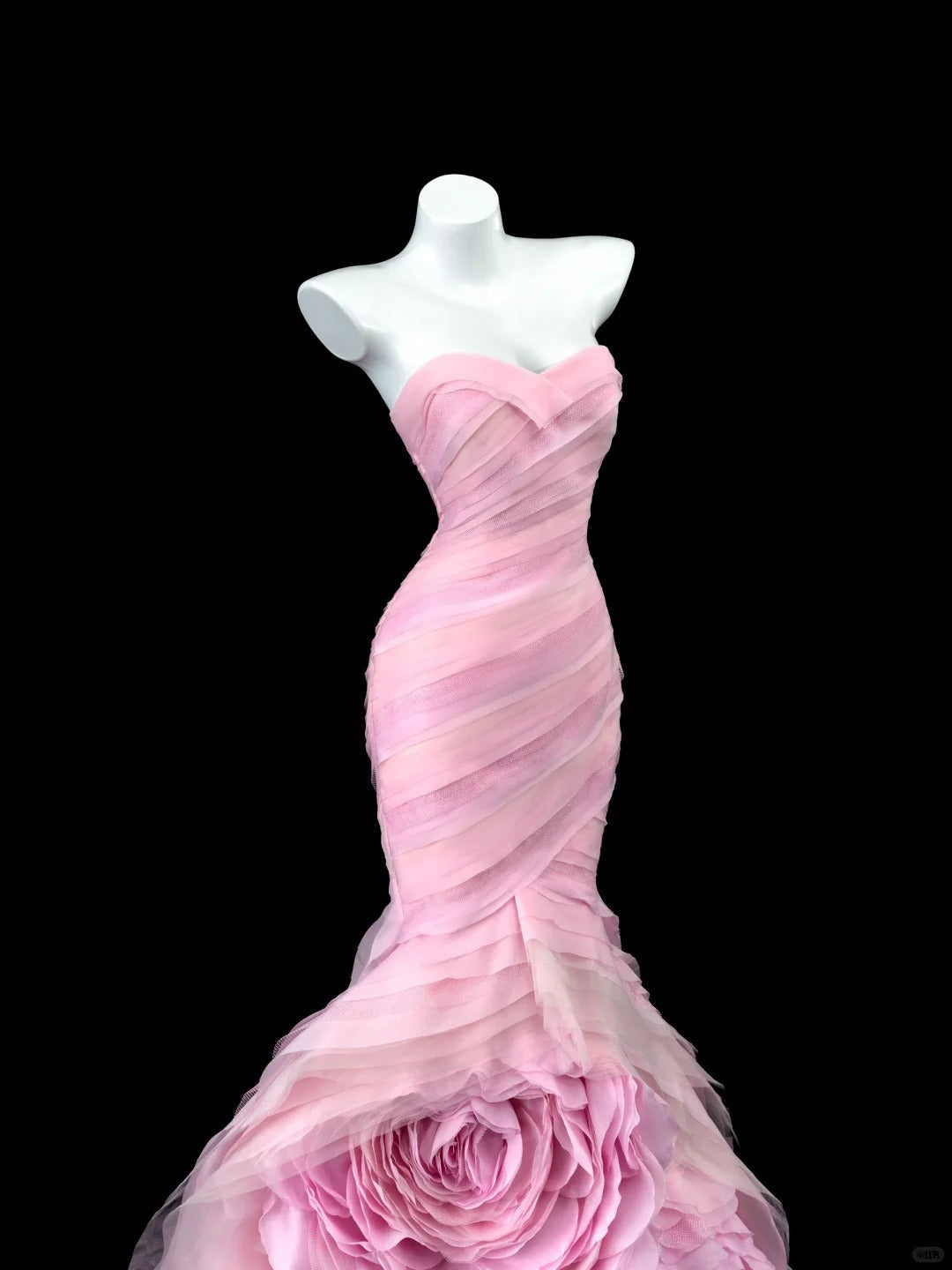 Pink Strapless Long Evening Gowns Tulle Applique Stunning Mermaid Quinceanera Dress Wedding Guest Dress HZ1024