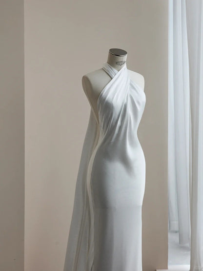 White Halter Neck Wedding Dress Long Mermaid Evening Gown Satin Simple 22nd Birthday Outfit HZ1024