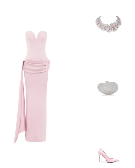 Elegant Pink Sheath Evening Gowns Satin Sweetheart Formal Sweet Graduation Prom Outfit  ED03646