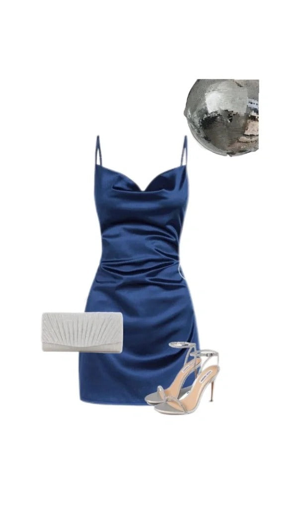 Navy Blue Spaghetti Strap Sheath Short Homecoming Outfit Elegant Party Dress Satin Middle School Hoco Dresses HZ1024