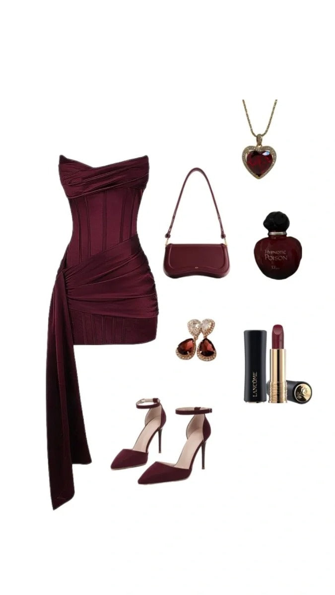 Burgundy Strapless Sheath Short Homecoming Outfit Elegant Satin Birthday Dress Middle School Hoco Dresses HZ1024