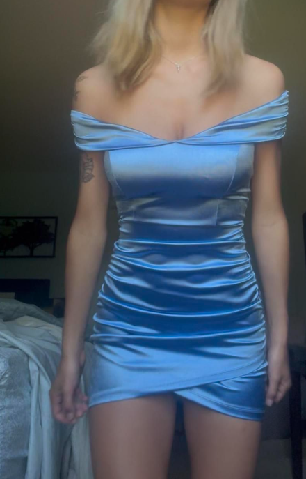 Blue Off Shoulder Bodycon Short Formal Dress Satin Homecoming Dresses Elegant Birthday Outfit Party Dresses HZ1024