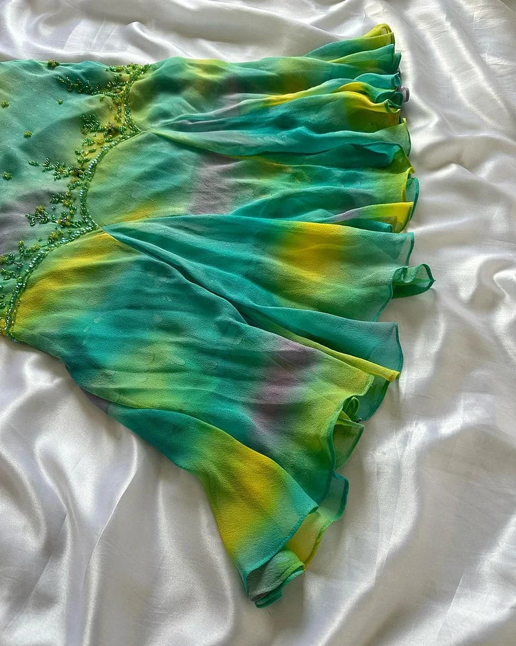 Vintage Gradient Green Halter Sheath Prom Dresses Elegant Beaded Chiffon Formal Dress Pool Party Dress Holiday Dress ED03678