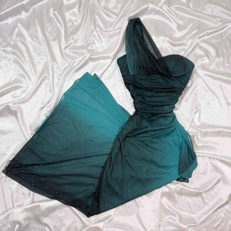 Elegant Gradient Jade Sheath Formal Dress One Shoulder Glitter Chiffon Evening Gowns sweet 18th Birthday Dress ED03688
