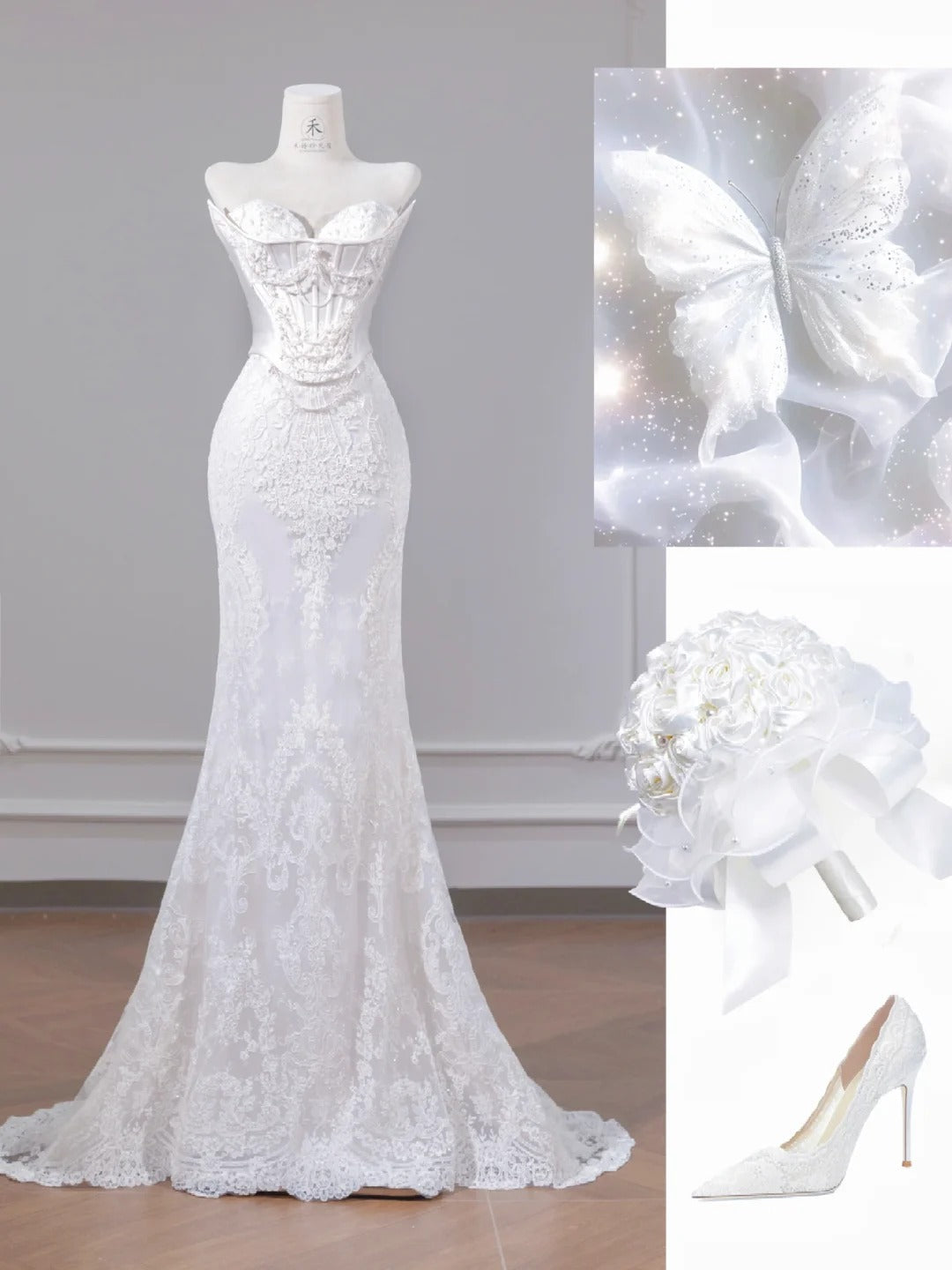 Elegant Sweetheart Ivory Bridal Dress Lace Appliqué Mermaid Wedding Dress Beaded Bridal Dress ED03699